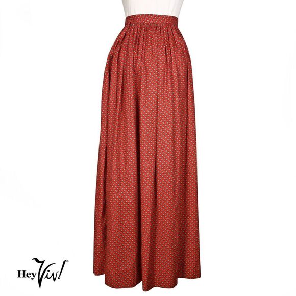 Vintage Maxi Skirt Red Paisley Cranston Print Works Fabric Size M W30 - Hey Viv - Picture 1 of 5